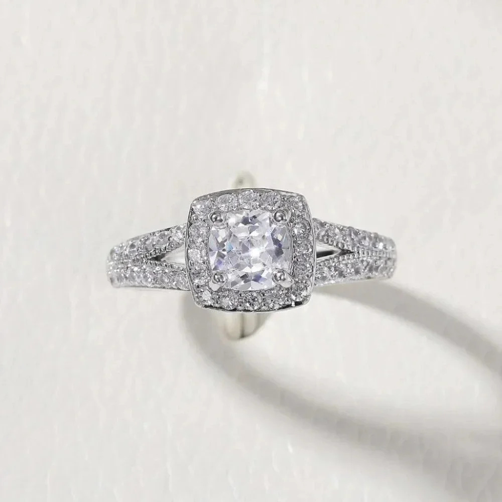 ▶NEW LUXURY 14K WHITE GOLD SQUARE GEM DIAMOND ENGAGEMENT RING FOR WOMEN, K774 - Picture 6 of 6